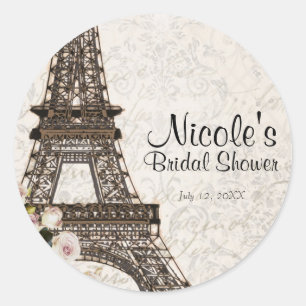 Eleganter Chic Paris Eiffelturm & Rosen Gefallen Runder Aufkleber
