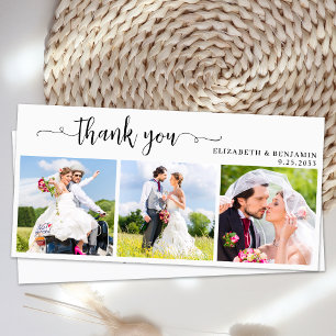 Eleganter Chic Personalisiert 3 Foto Hochzeit Dankeskarte