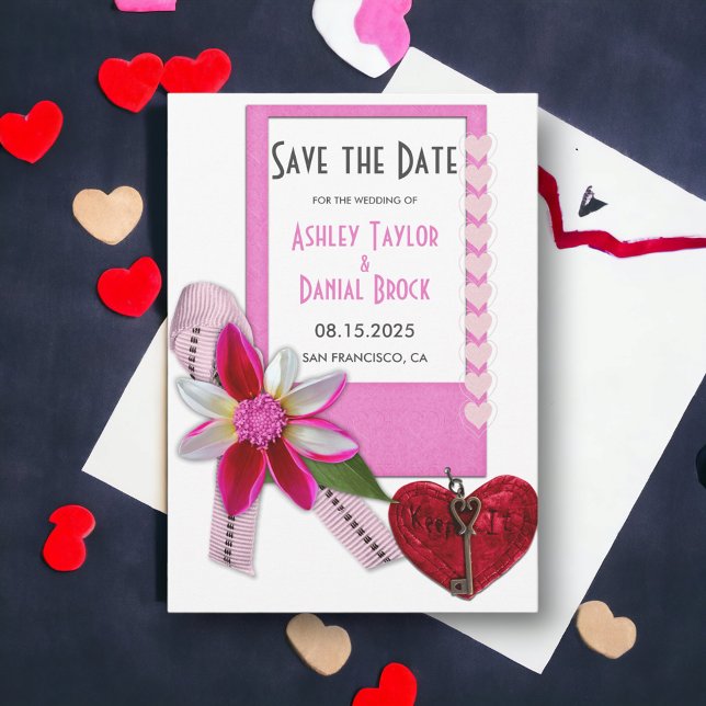 Eleganter Chic Pink Blühe formale romantische Hoch Save The Date (Von Creator hochgeladen)