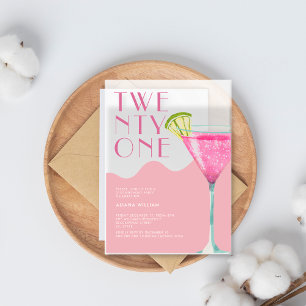 Eleganter Chic Pink Cocktail 21. Geburtstag Acryleinladungen