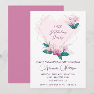 Eleganter Chic Pink Floral 64. Geburtstag Einladung