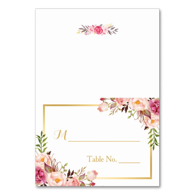 Eleganter Chic Pink Floral Escort Place Tischnummer (Vorderseite)