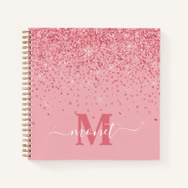 Eleganter Chic Pink Glitzer Glam Monogram Name Notizbuch