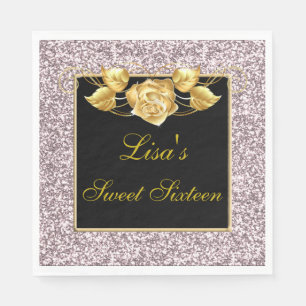 Eleganter Chic Pink Glitzer Gold Rose Sweet 16 Serviette
