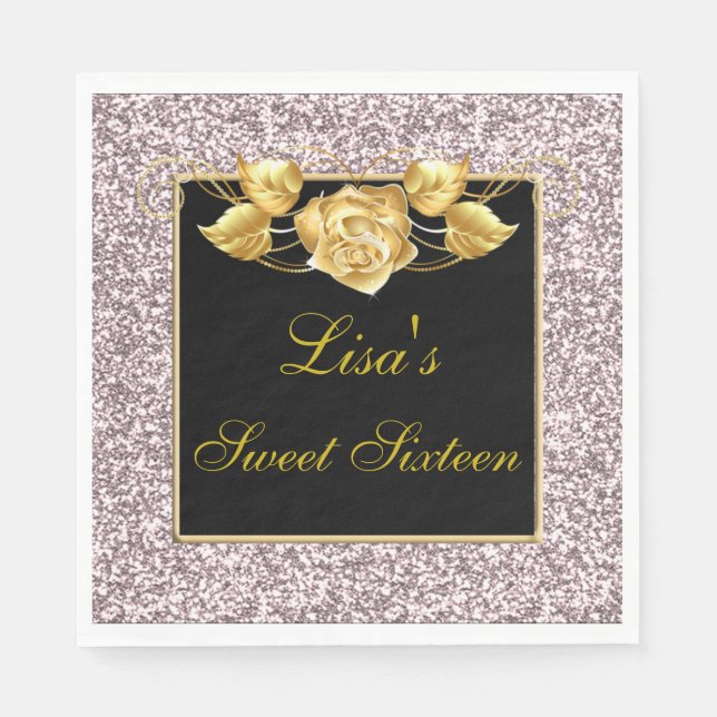 Eleganter Chic Pink Glitzer Gold Rose Sweet 16 Serviette (Vorderseite)
