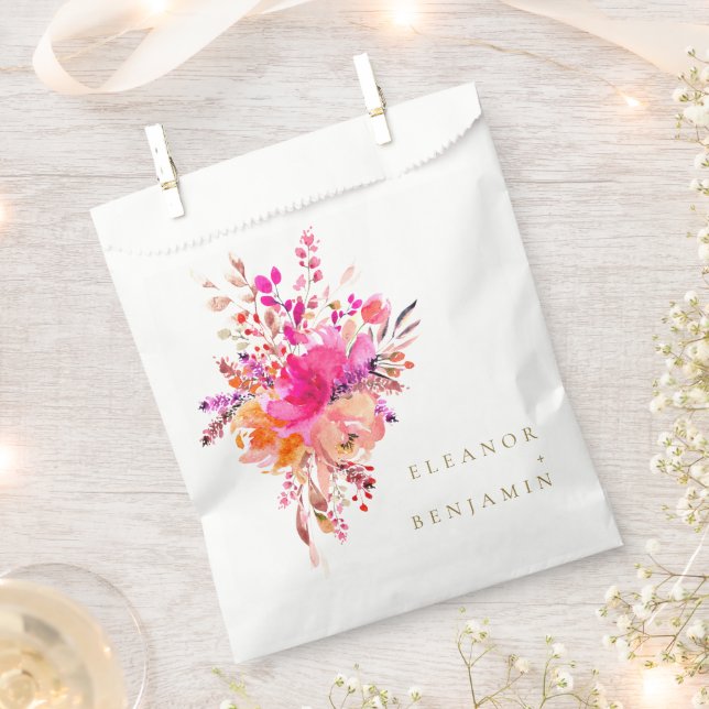 Eleganter Chic Pink Watercolor Blumenzelt Geschenktütchen (Ausgeschnitten)