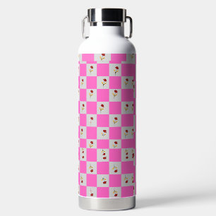 Eleganter Chic Pink & Weiß Kariert Mit Blumenflasc Trinkflasche