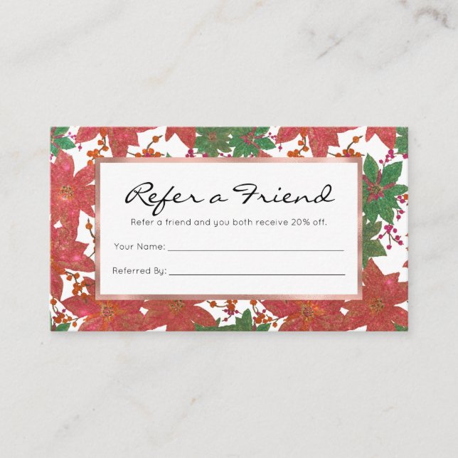 Eleganter Chic Red Green Glitzer Weihnachten Empfehlungskarte (Vorderseite)