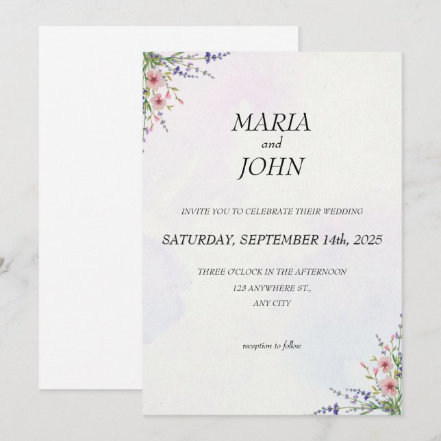 Eleganter Chic Romantic Minimalistisch Classic Col Einladung (Vorne/Hinten)