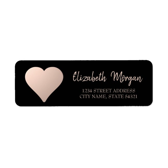 Eleganter Chic,Rose Gold Heart,Black Address Label (Vorne)