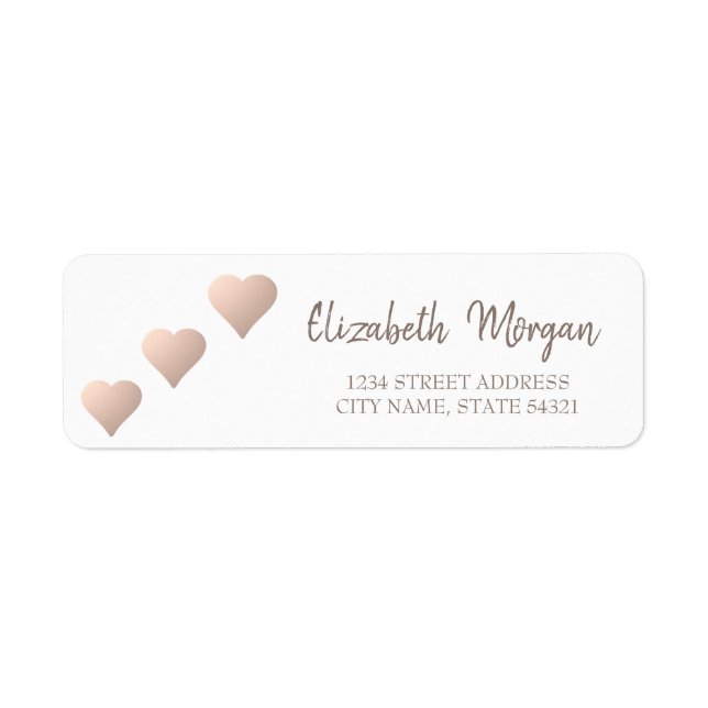 Eleganter Chic,Rose Gold Hearts,White Address Labe (Vorne)