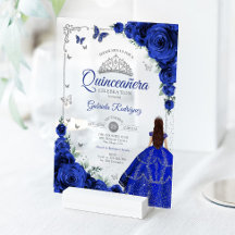 Eleganter Chic Royalblauer Rosen Silber Quinceaner