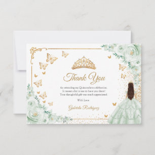 Eleganter Chic Sage-Grün Rosen Gold Quinceanera Dankeskarte