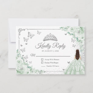 Eleganter Chic Sagegrüner Silbern Quinceanera-Antw RSVP Karte
