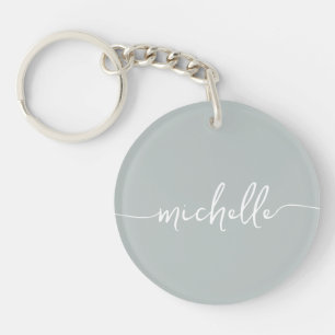 Eleganter Chic Salbei-Grün Monogramm-Schriftzug Schlüsselanhänger