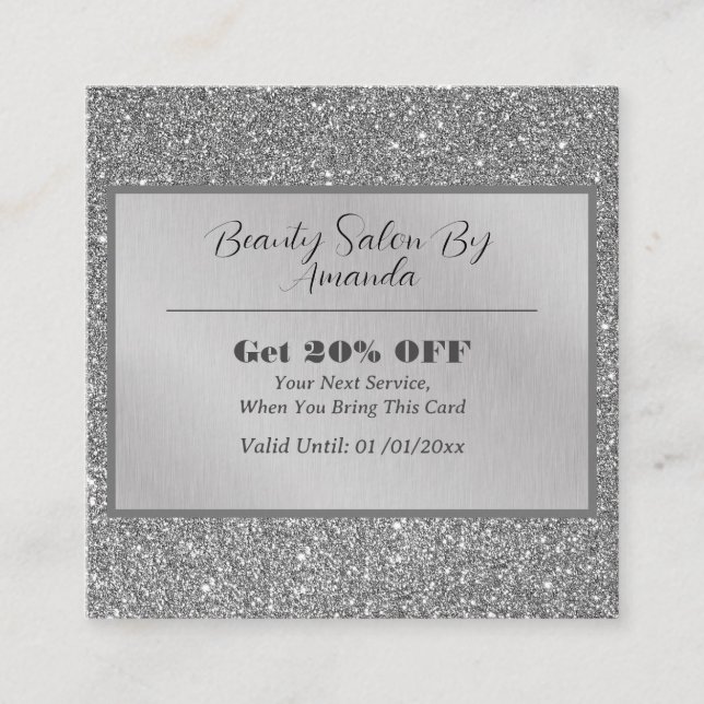 Eleganter Chic Silver Foil Glitzer Glamour Salon Rabattkarte (Vorderseite)