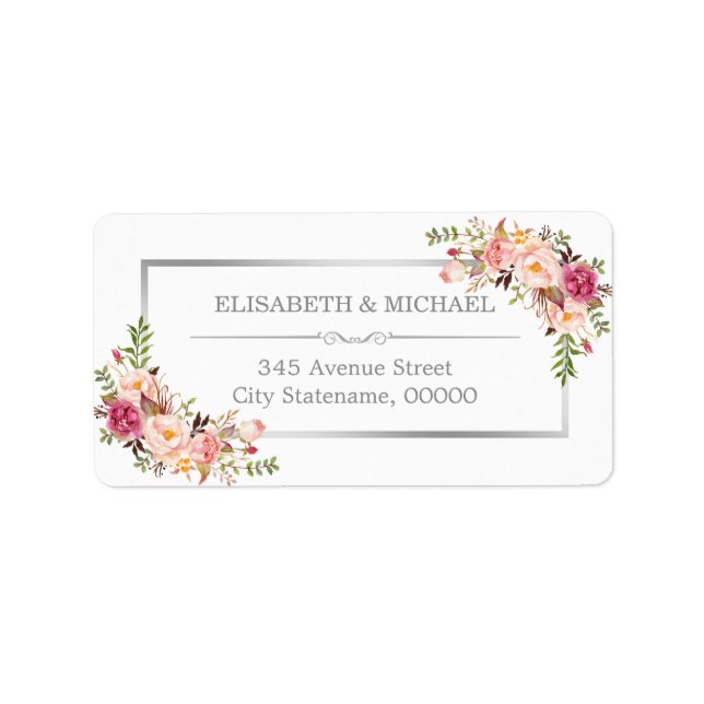 Eleganter Chic Silver Gray Schöne Blumendekoration Adressaufkleber (Vorne)