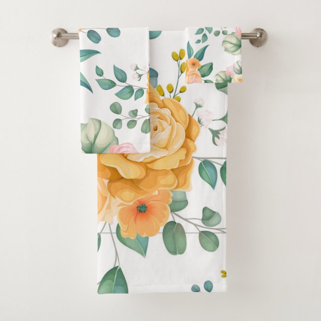 Eleganter Chic trendy orange floral Badhandtuch Set (Insitu)