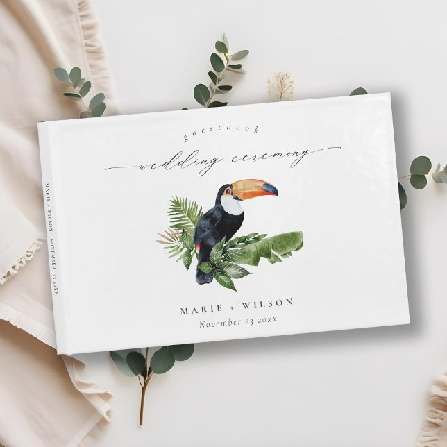 Eleganter Chic Tropical Rainforest Toucan Wedding Gästebuch (Von Creator hochgeladen)