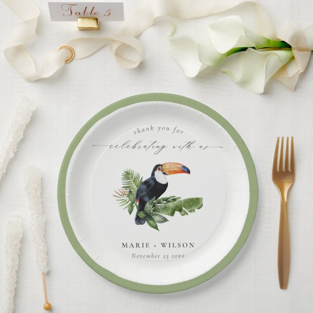 Eleganter Chic Tropical Rainforest Toucan Wedding Pappteller (Hochzeit)