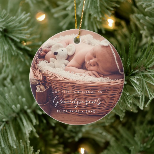 Eleganter Chic Unsere ersten Weihnachten als Große Keramik Ornament (Baum)