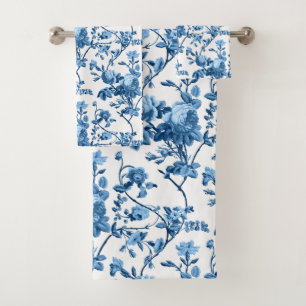 Eleganter Chic Vintag Blue Rose Floral Badhandtuch Set