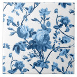 Eleganter Chic Vintag Blue Rose Floral Fliese<br><div class="desc">Elegantes und schicke,  Vintag inspiriert,  nahtloses Blumenmuster mit farbenfrohen Rose,  Weinreben,  Blattwerk und Nelken auf weißem Hintergrund.</div>