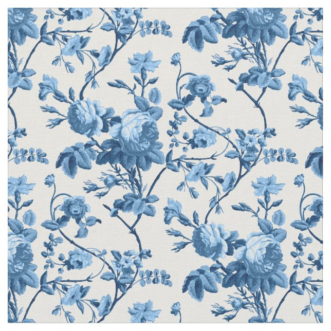 Eleganter Chic Vintag Blue Rose Floral Stoff (Nahaufnahme)