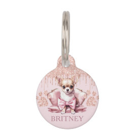 Eleganter Chihuahua-Hund mit Glitzer Personalisier Haustiermarke