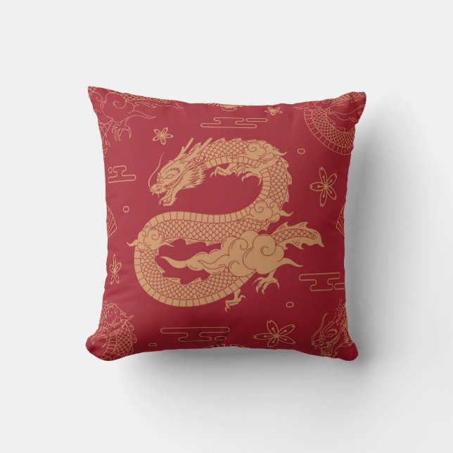 Eleganter chinesischer Drachensamteffekt Kissen (Vorderseite)