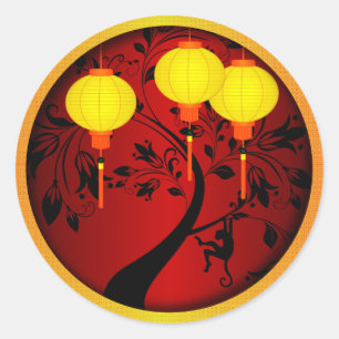 Eleganter chinesischer New Year Monkey mit Goldkla Runder Aufkleber