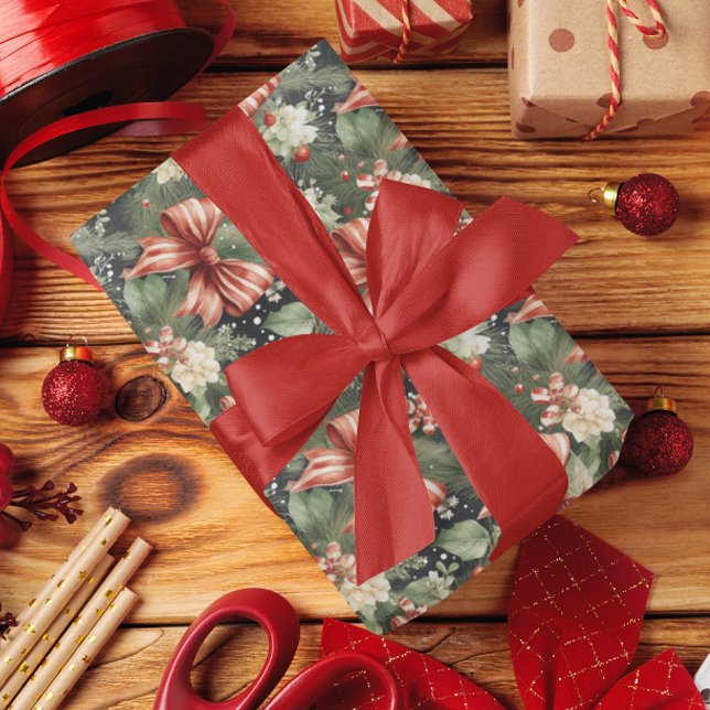 Eleganter Christmas Cheer Candy Canes Bow Geschenkpapier (Von Creator hochgeladen)