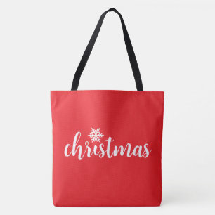 Eleganter CHRISTMAS-Text Schneeflocke auf rotem Fe Tasche
