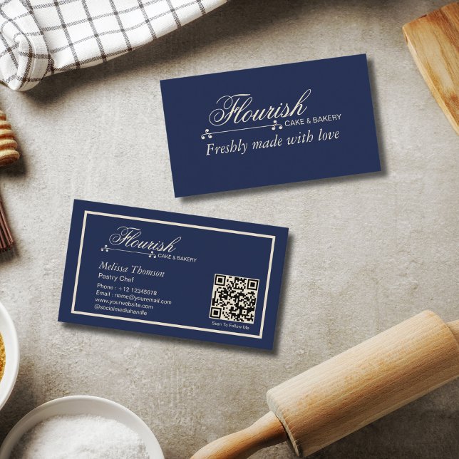 Eleganter Classic Navy Blue Pastry Koch Business C Visitenkarte (Von Creator hochgeladen)