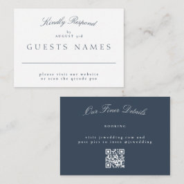 Eleganter Classic Navy Blue Wedding QR CODE UAWG Mitteilungskarte