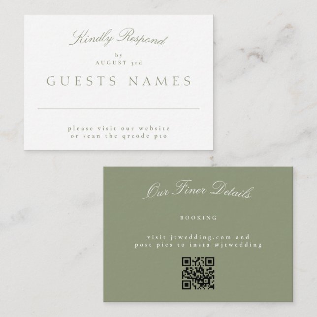 Eleganter Classic Sage Green Wedding QR CODE UAWG Mitteilungskarte (Vorne/Hinten)