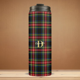 Eleganter Classic Tartan Monogram Name Weihnachten Thermosbecher
