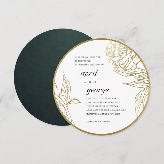 ELEGANTER CLASSY GOLD FOIL FLORAL WEDING INVITE DANKESKARTE (Vorne/Hinten)