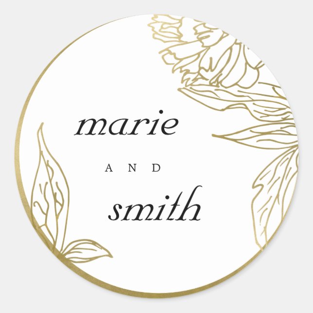ELEGANTER CLASSY GOLD FOIL LUXE BLUMENWEDD RUNDER AUFKLEBER (Vorderseite)