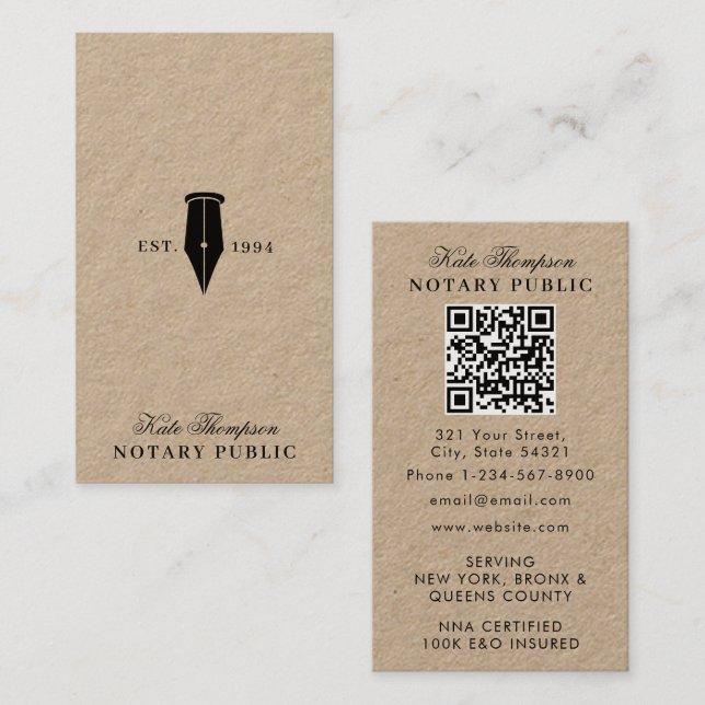 Eleganter Classy Notar-Unterschriftsagent QR-Code  Visitenkarte (Vorne/Hinten)