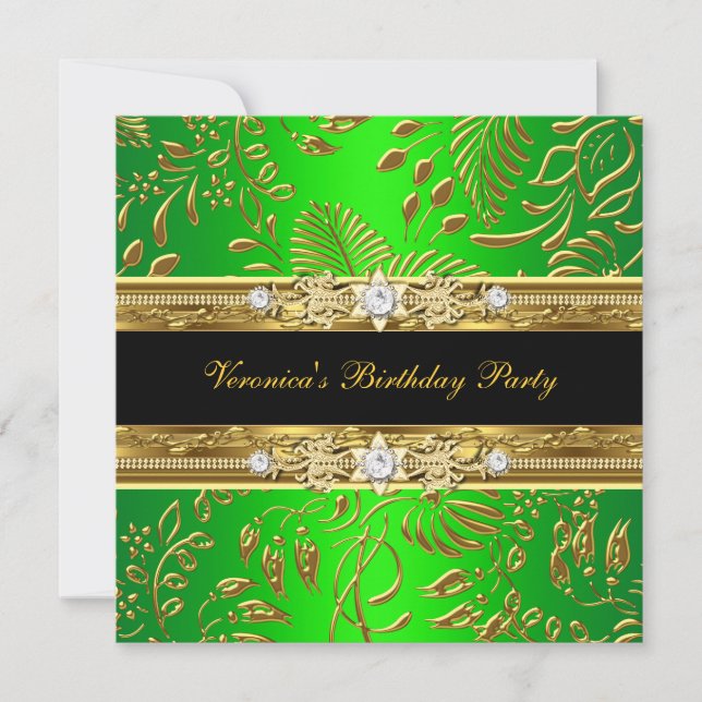 Eleganter Classy Womans Damask Limon Gold Geburtst Einladung (Vorderseite)