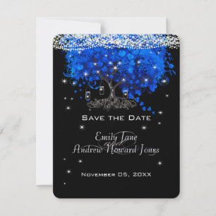Eleganter Cobalt Blue Heart Leaf Tree Save the Dat Einladung