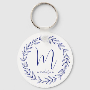 Eleganter Cobalt Blue Personalisiert Monogram Schl Schlüsselanhänger