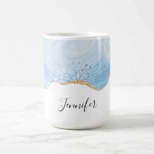 Eleganter Cooler Blue Agate und Gold Glitzer Borde Kaffeetasse