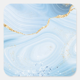 Eleganter Cooler Blue Agate und Gold Glitzer Quadratischer Aufkleber