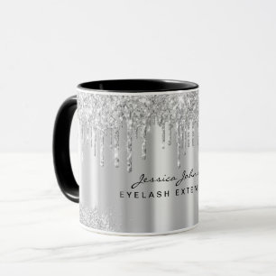 Eleganter, cooler, silbergrauer Glitter-Drips-Kaff Tasse
