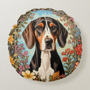 Eleganter Coonhound Bunter Blumendruck Rundes Kissen