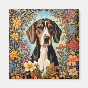 Eleganter Coonhound Bunter Blumenschmuck Magnet
