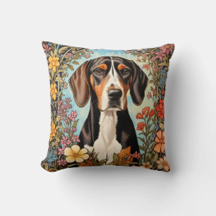 Eleganter Coonhound Buntes Floraldesign Kissen