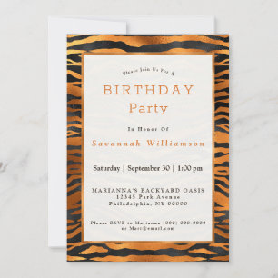 Eleganter Copper Black Tiger Print Geburtstag Einladung
